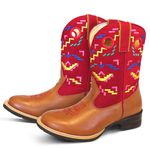 Bota Texana Feminina Couro Floater Conhaque e Nobuck Vermelho - Silverado Botas