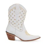 Bota Texana Feminina Couro Floater Branco Com Strass Cano Baixo - Silverado Botas