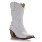 Bota Texana Feminina Couro Floater Branco Com Biqueira De Metal Prata - Silverado Botas