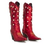 Bota Texana Feminina Couro Dallas Vermelho Com Perola Branca - Silverado Botas