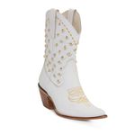 Bota Texana Feminina Couro Floater Branco Com Strass Cano Baixo - Silverado Botas