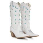 Bota Texana Feminina Couro Floater Branco Com Perola Azul - Silverado Botas