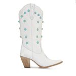 Bota Texana Feminina Couro Floater Branco Com Perola Azul - Silverado Botas