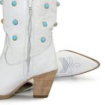 Bota Texana Feminina Couro Floater Branco Com Perola Azul - Silverado Botas