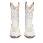 Bota Texana Feminina Couro Floater Branco Com Strass Cano Baixo - Silverado Botas