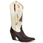 Bota Country Texana Couro Floater Bordado Nossa Senhora Feminina Silverado Chocolate e Marfim