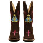 Bota Texana Feminina Couro Nobuck Cafe Bordado Nossa Senhora - Silverado Botas