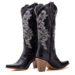 Bota Texana Feminina Couro Floater Preto Com Detalhe a Laser Com Brilhos - Silverado Botas