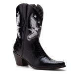 Bota Texana Feminina Couro Anaconda Verniz Preto - Silverado Botas