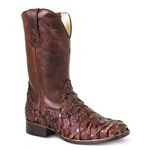 Bota Texana Exótica Masculina Couro Pirarucu Havana e Fóssil Café - Silverado Botas