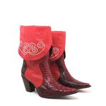 Bota Texana Exótica Feminina Couro Pithon Vermelho e Floater Vermelho - Silverado Botas