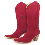 Bota Texana Feminina Couro Nobuck Vermelho Lisa - Silverado Botas