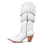 Bota Texana Feminina Couro Floater Branco Franjas e Strass - Silverado Botas