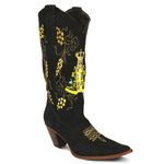 Bota Texana Feminina Couro Nobuck Preto Bordado Nossa Senhora - Silverado Botas