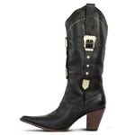 Bota Texana Feminina Couro Floater Preto Com Fivelas - Silverado Botas