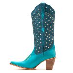 Bota Texana Feminina Couro Fóssil Azul Dois Tons e Strass - Silverado Botas