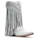 Bota Texana Feminina Couro Fóssil Branca Com Franjas - Silverado Botas