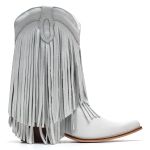 Bota Texana Feminina Couro Fóssil Branca Com Franjas - Silverado Botas