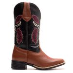 Bota Texana Feminina Couro Floater Tan e Ecologico Preto Boi - Silverado Botas