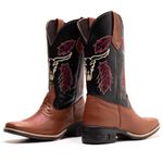 Bota Texana Feminina Couro Floater Tan e Ecologico Preto Boi - Silverado Botas