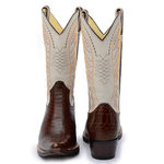 Bota Texana Masculina Couro Anaconda Cafe e Floater Marfim- Silverado Botas