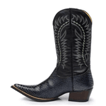 Bota Texana Masculina Couro Anaconda Preto e Dallas Preto- Silverado Botas