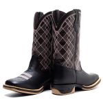 Bota Texana Feminina Couro Floater Preto e Ecologico Cafe Jump Bordado Rosa - Silverado Botas