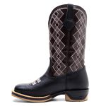 Bota Texana Feminina Couro Floater Preto e Ecologico Cafe Jump Bordado Rosa - Silverado Botas