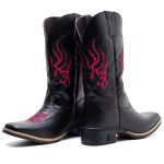 Bota Texana Feminina Couro Floater Preto e Ecologico Preto - Silverado Botas