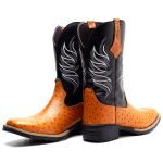Bota Texana Masculina Couro Avestruz Imit Conhaque e Ecologico Preto - Silverado Botas