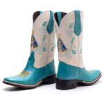 Bota Texana Feminina Couro Fossil Azul Turqueza e Ecologico Marfim - Silverado Botas