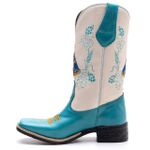Bota Texana Feminina Couro Fossil Azul Turqueza e Ecologico Marfim - Silverado Botas