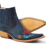 Botina Masculina Couro Fóssil Azul Bordado Cruz - Silverado Botas