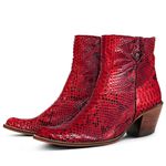 Botina Exótica Feminina Couro Pithon Vermelho - Silverado Botas