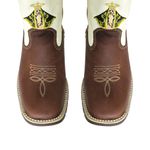 Bota Texana Infantil Couro Fóssil Tabaco e Floater Branco Com Bordado Nossa Senhora - Silverado Botas