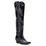 Bota Texana Feminina Cano Longo 50cm Couro Dallas Preto c/ Strass - Silverado Botas