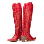 Bota Texana Feminina Cano Longo Couro Verniz Vermelho - Silverado Botas