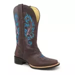 Bota Texana Feminina Couro Fossil Cafe Bordado e Florao Cruz - Silverado Botas