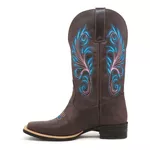 Bota Texana Feminina Couro Fossil Cafe Bordado e Florao Cruz - Silverado Botas