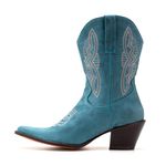 Bota Texana Feminina Couro Fossil Azul Turquesa Jeans- Silverado Botas