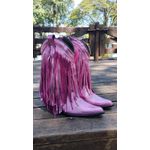 Bota Texana Feminina Couro Metalizado Rosa Com Franjas - Silverado Botas