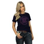 Camiseta Feminina Smart Marinho com Silk Rosa