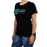 Camiseta Feminina Smart Preta Silk Turquesa e Rosa