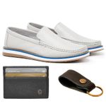 Combo Mocassim Floater Off White + Chaveiro Couro + Porta Cartão Lujan 