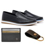 Combo Mocassim Floater Preto + Chaveiro Couro + Porta Cartão Lujan 