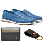 Combo Mocassim Floater Find Blue + Chaveiro Couro + Porta Cartão Lujan 
