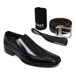 Combo Sapato Masculino Preto Coverline Liso Mariner 