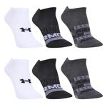 Meia Unissex Under Armour Essentials Invisivel - Pacote com 6 pares - Preto+Cinza