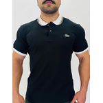 Gola Polo Lacoste Diferenciada Importada -Preta Gola Branca