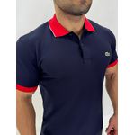 Gola Polo Lacoste Diferenciada Importada - Azul Marinho Gola Vermelha
